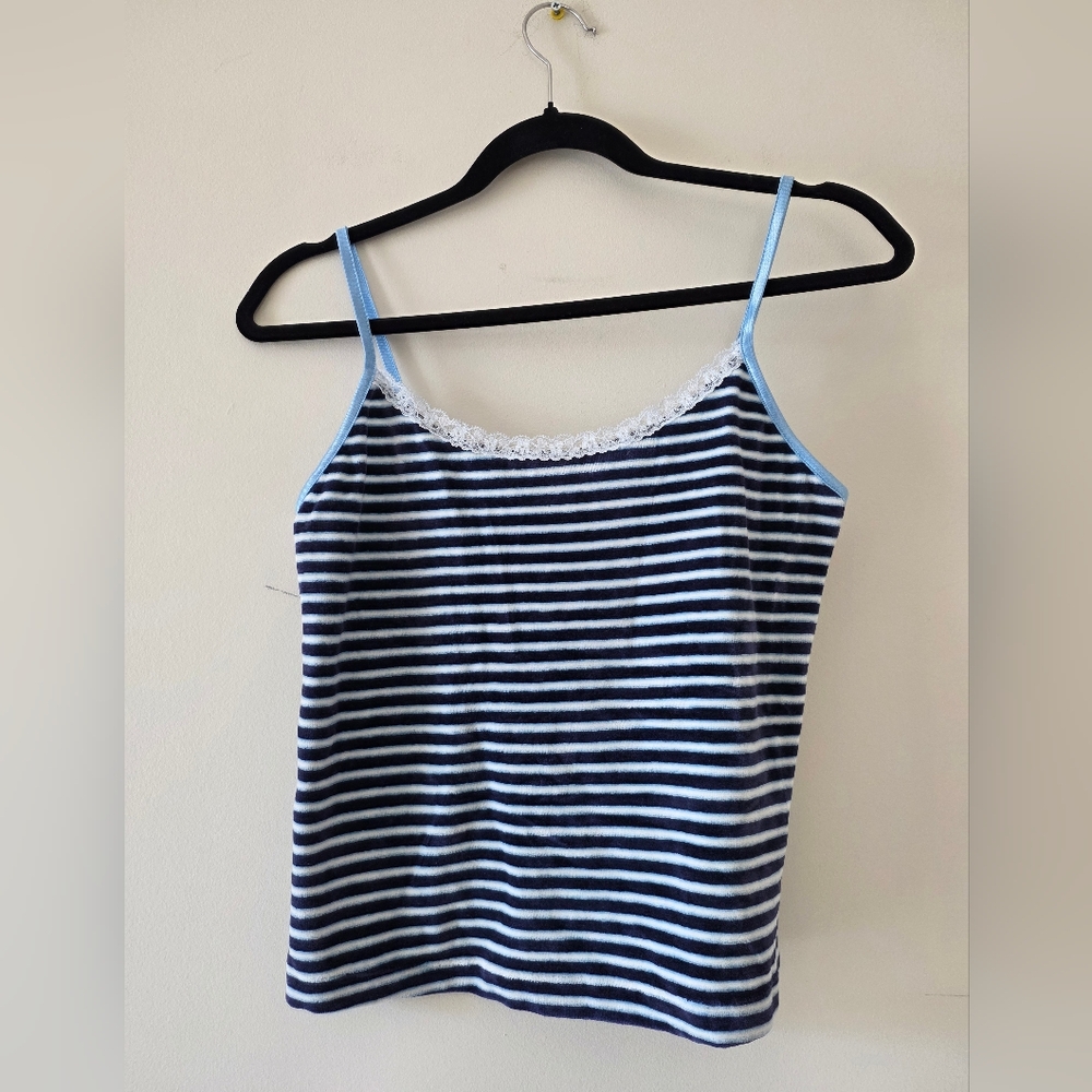 Victoria's Secret Striped Navy and White Velour Top